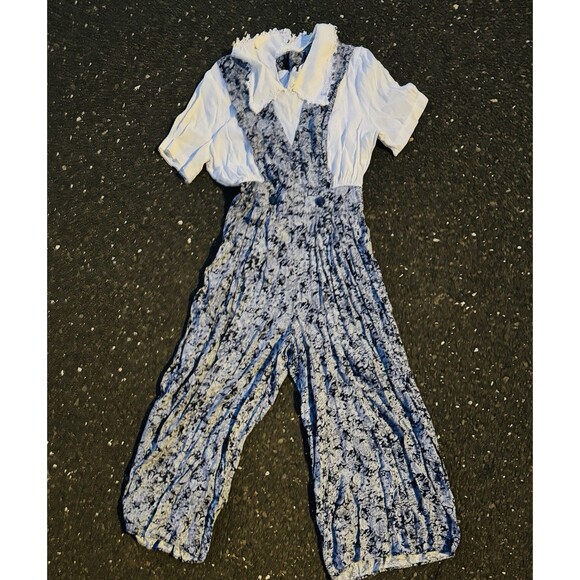 Handmade Pants - Handmade Vintage Style Folk Jumpsuit Set Prairie Cottagecore Wide Leg Outfit